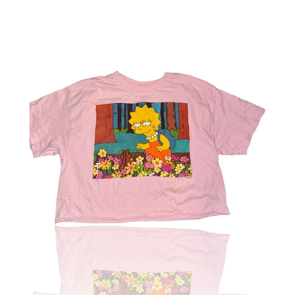 Lisa Simpson Cropped Graphic Tee Pink Size S: Groovy: Matt Groening: Flowers